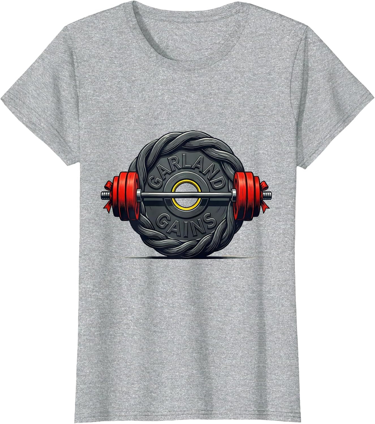 Women's Garland Gains Funny Christmas Gym Weightlifting Fitness T-Shirt - Heather Grey