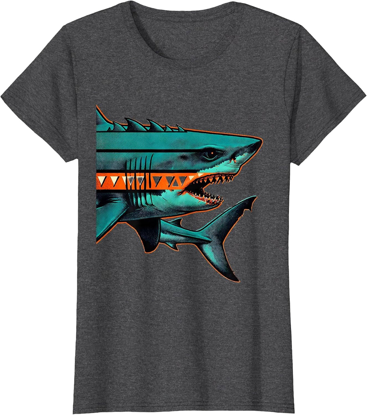 Women's Goblin Shark Risograph Ocean Wildlife Humor T-Shirt - Dark Heather Grey