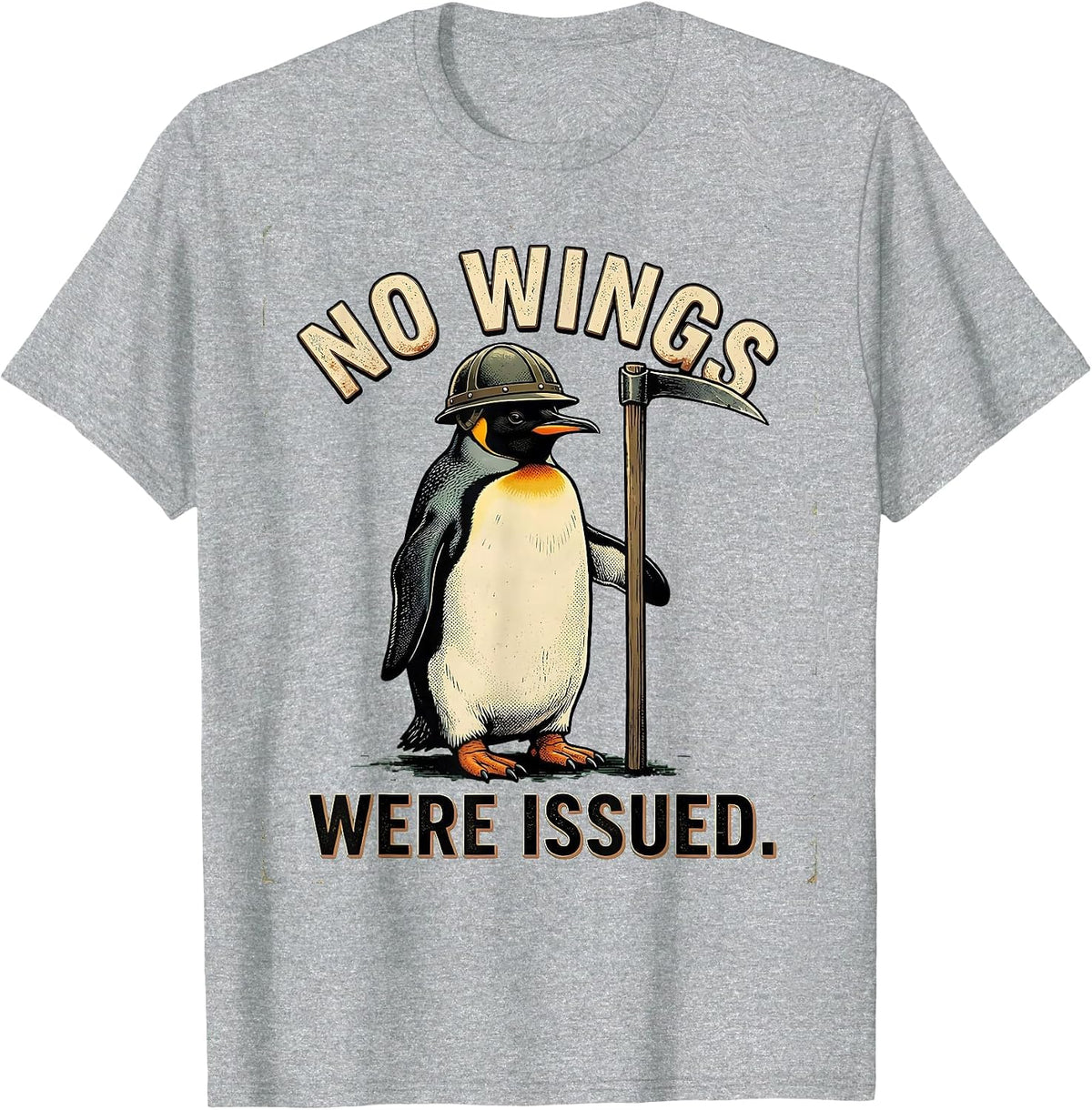 Men's No Wings Were Issued Vintage Tactical Penguin Funny Meme T-Shirt - Heather Grey