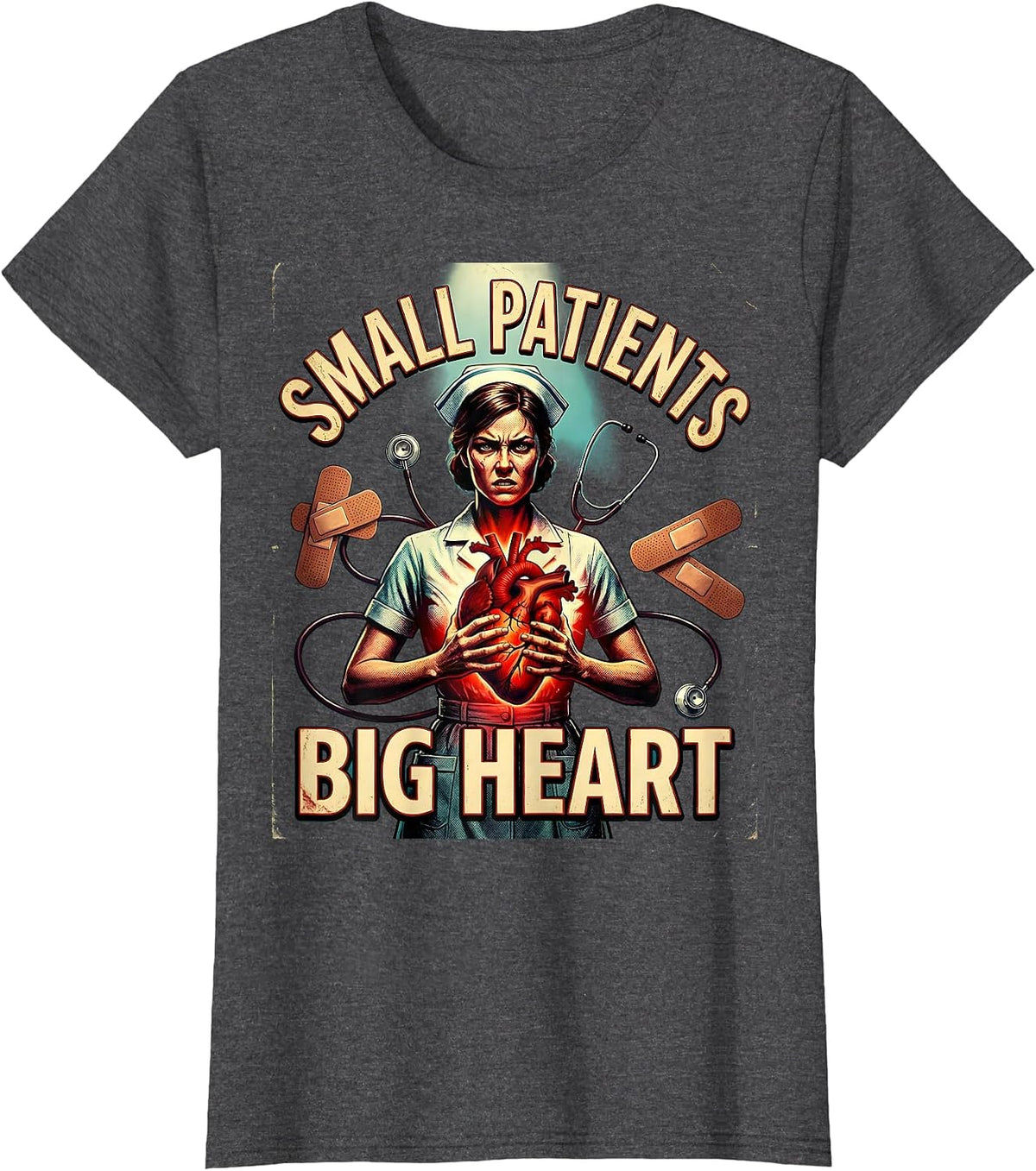 Women's Small Patients Big Heart School Nurse Design T-Shirt - Dark Heather Grey