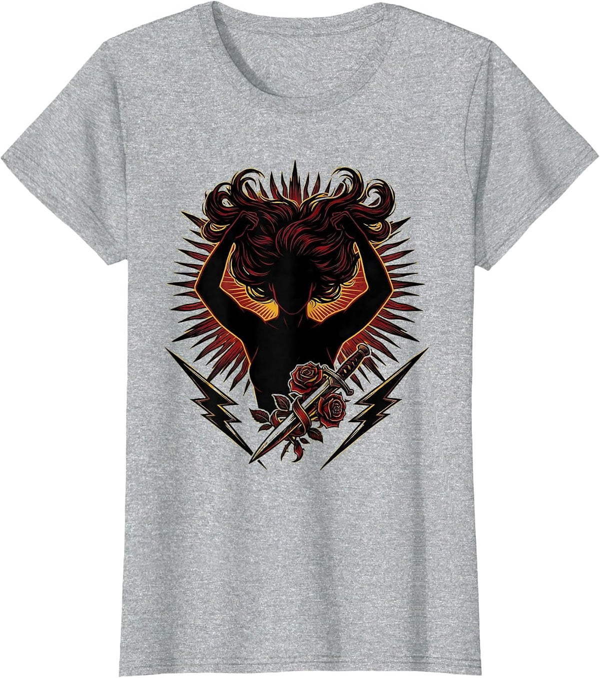 Rock and Roll Headbanger Silhouette Spotlight Design T-Shirt - Heather Grey
