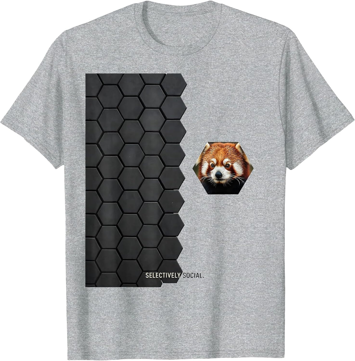 Men's Selectively Social Geometric Retro Novelty Red Panda Lover T-Shirt - Heather Grey