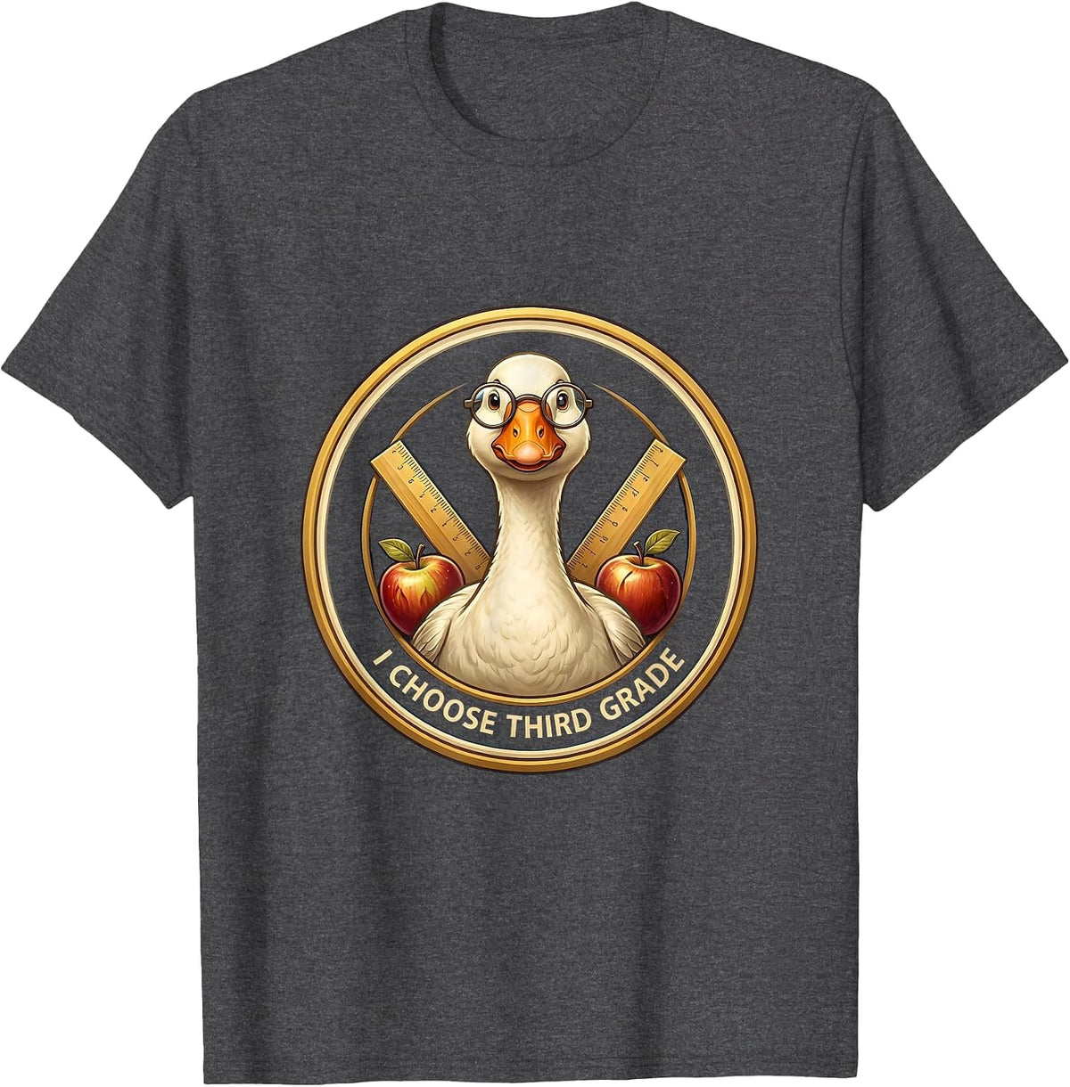 I Choose Third Grade Cute Goose Teacher Back To School T-Shirt - Dark Heather Grey