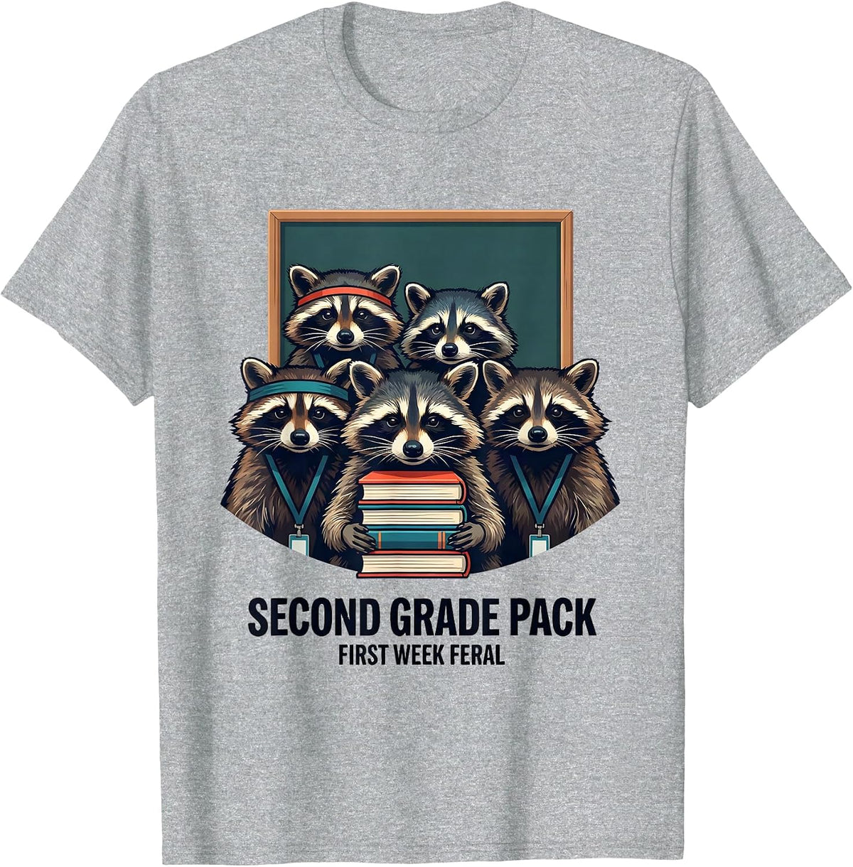 Men's Second Grade Pack First Week Feral Funny Teacher Back T-Shirt - Heather Grey