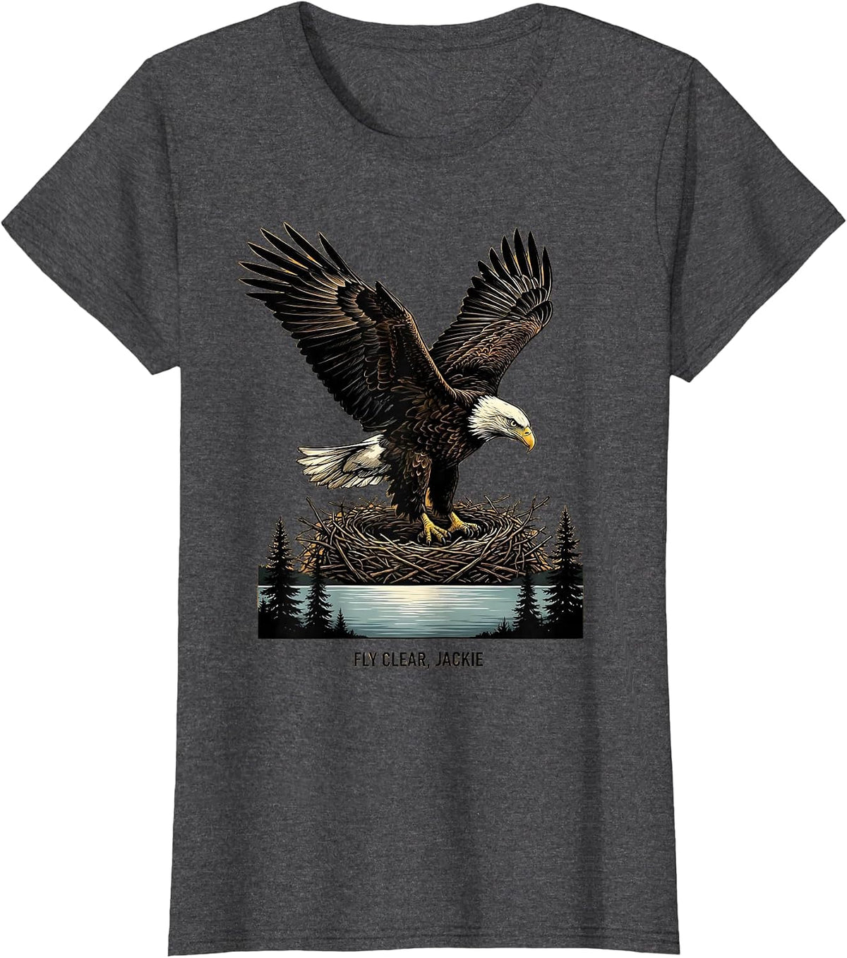 Women's Fly Clear Jackie Bald Eagle Memorial Tribute Big Bear Lake T-Shirt - Dark Heather Grey