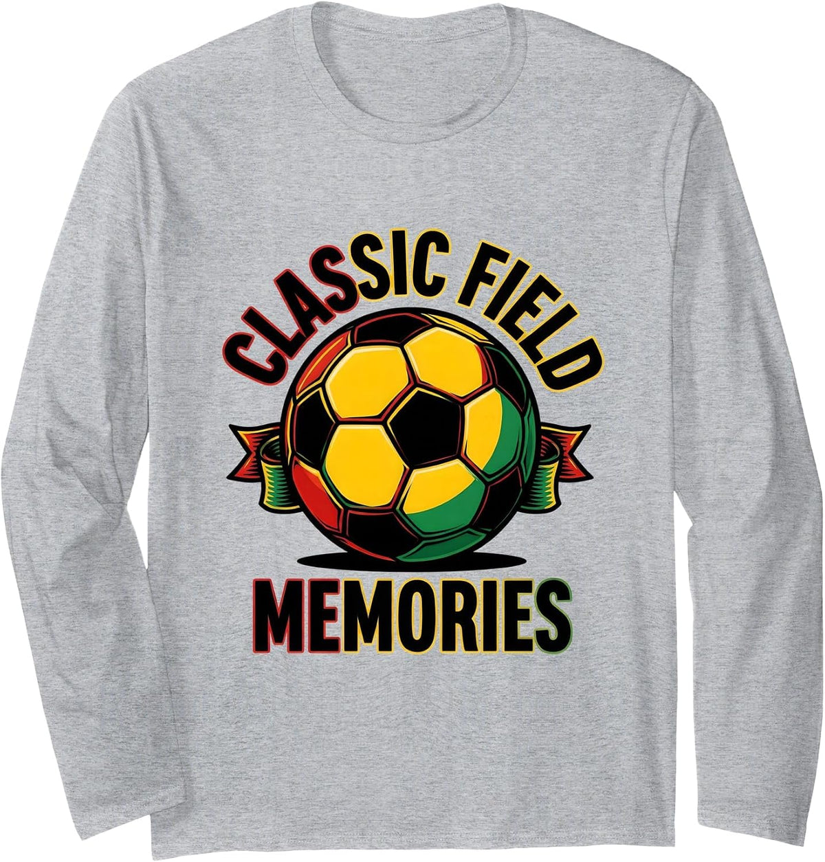 Vintage Soccer Ball Classic Field Memories Design Long Sleeve T-Shirt - Adult Unisex Heather Grey