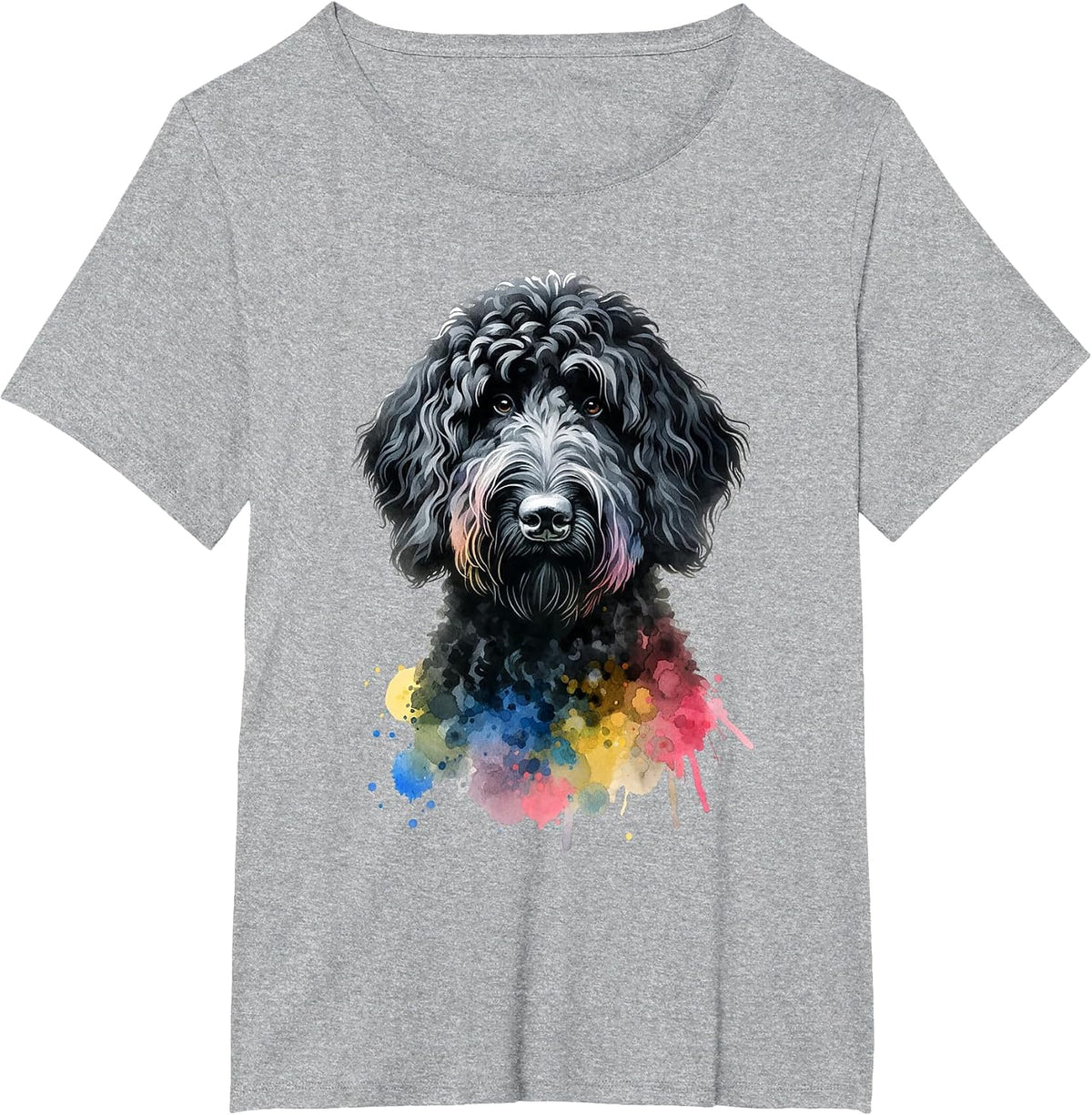 Black Labradoodle Dog Watercolor Artwork T-Shirt - Heather Grey