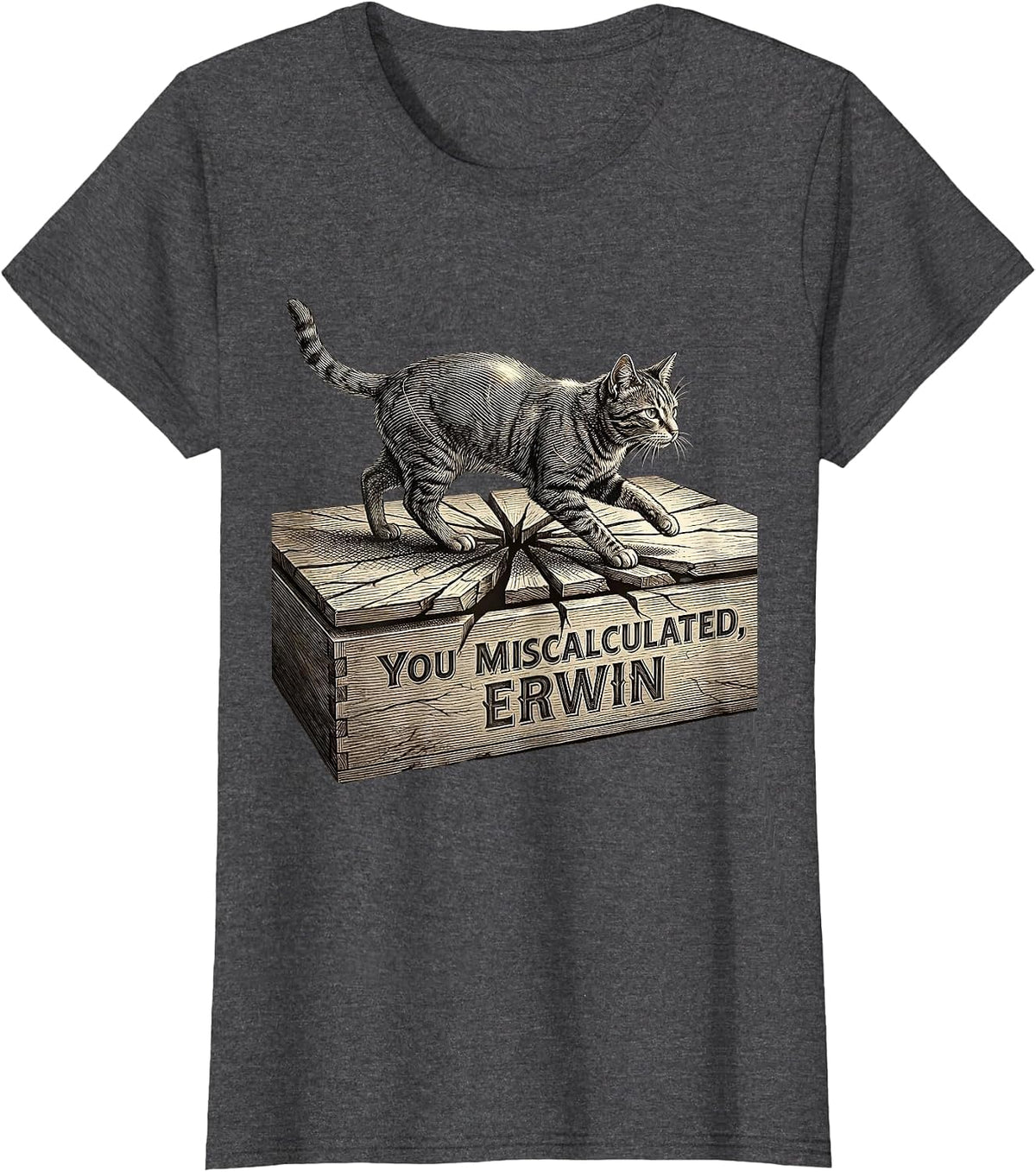 Women's You Miscalculated, Erwin Funny Quantum Physics Cat Lover T-Shirt - Dark Heather Grey