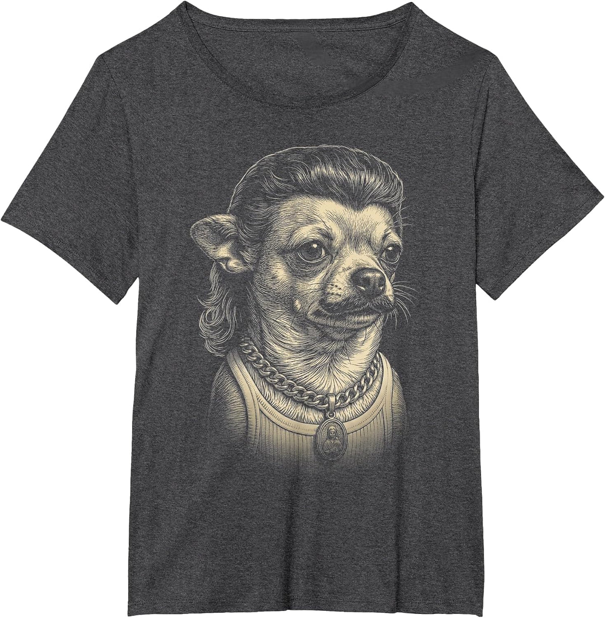 Mullet Chihuahua 80s Vintage Funny Chihuahua Dog Meme T-Shirt - Dark Heather Grey
