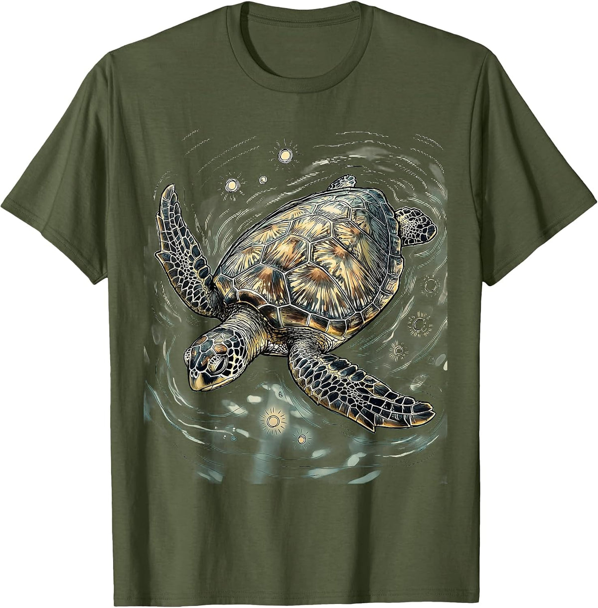 Men's Sea Turtle Sunlit Ocean Glide Graphic Tee T-Shirt - Olive Green