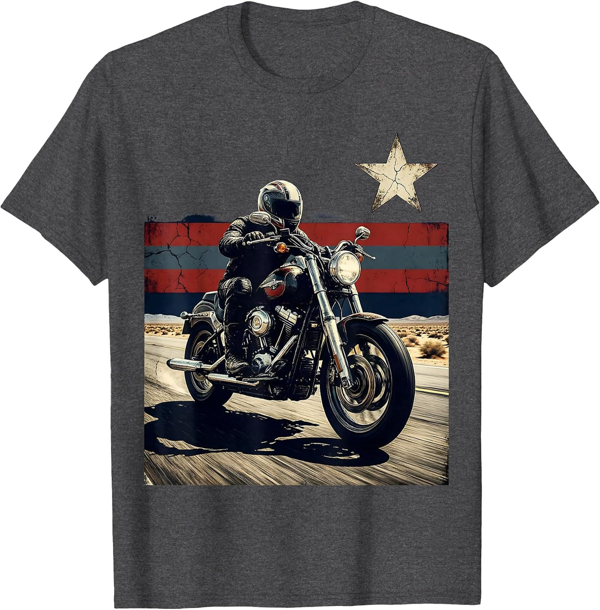 Route 66 Motorbike Rider USA Road Trip Graphic T-Shirt - Dark Heather Grey