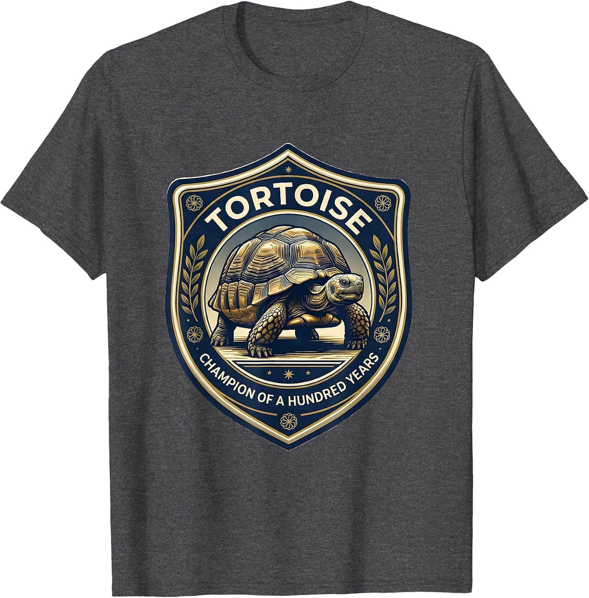Tortoise Champion of a Hundred Years Funny Tortoise Lover T-Shirt - Dark Heather Grey
