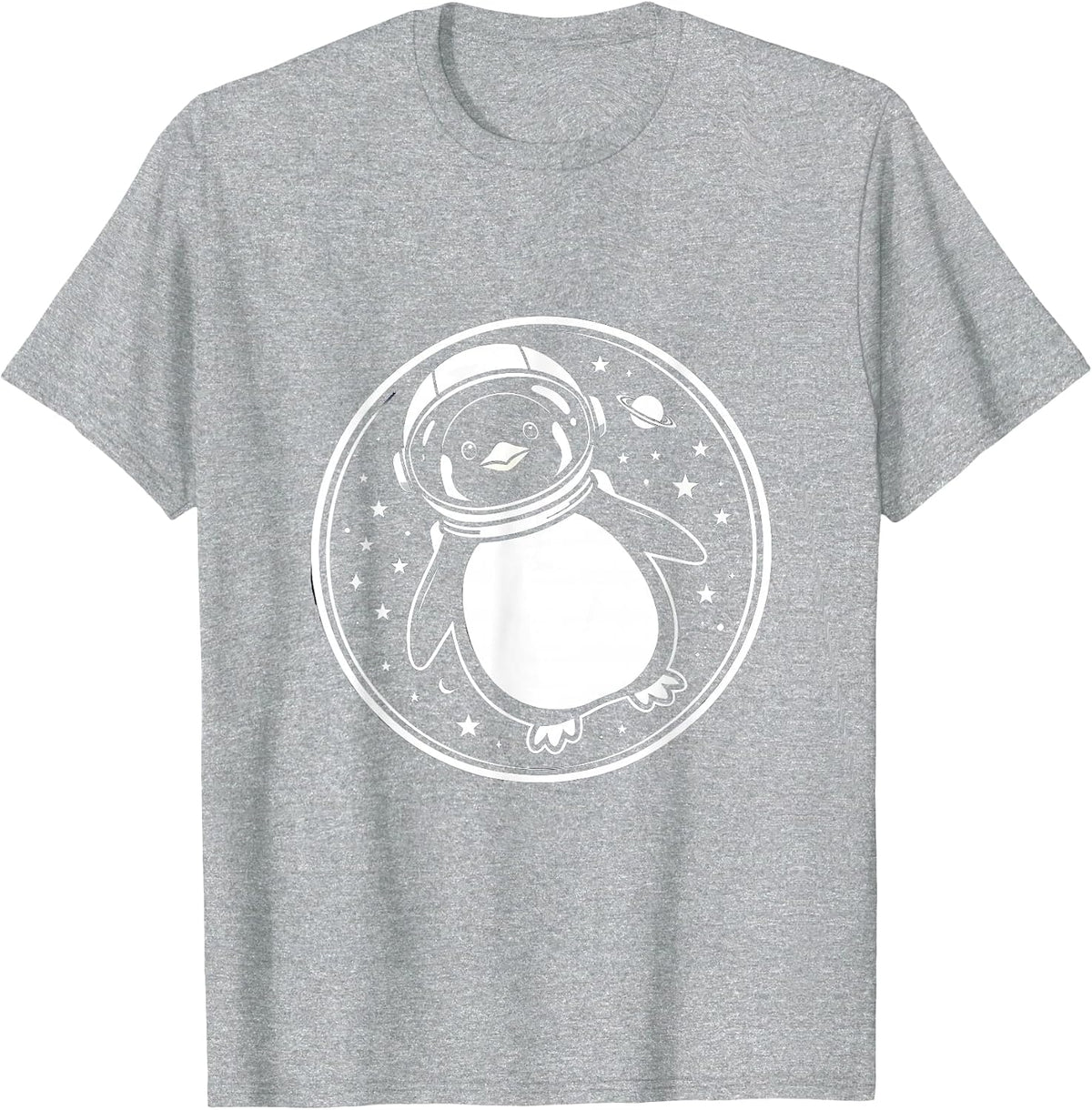 Men's Penguin Astronaut Floating in Space Illustration T-Shirt - Heather Grey