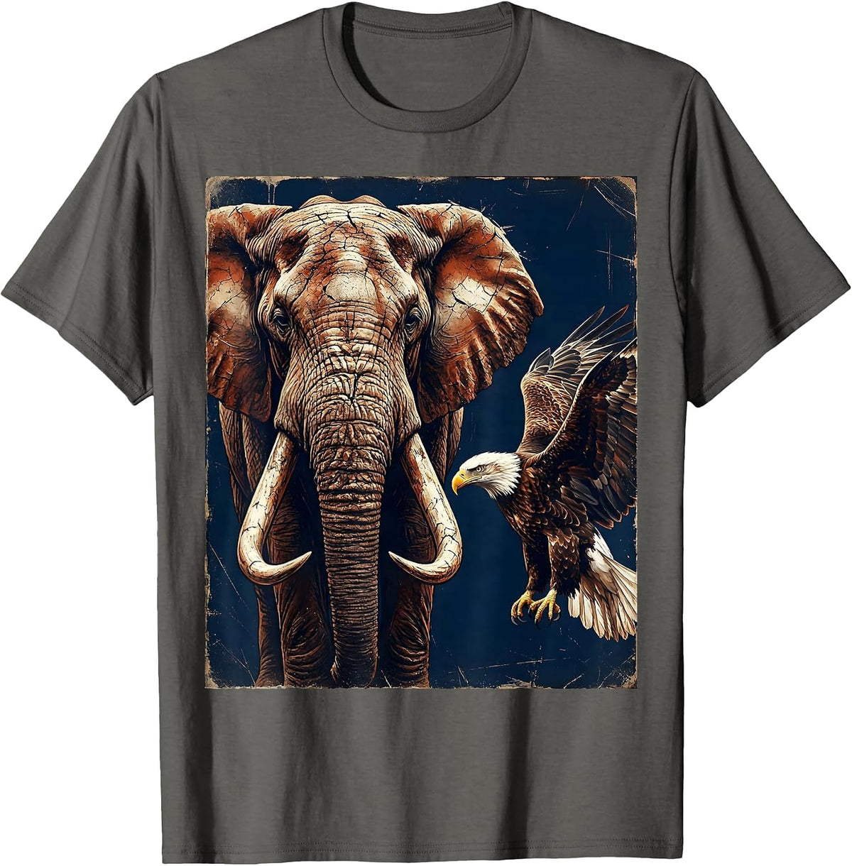 Men's Republican Elephant and Bald Eagle Patriotic Design T-Shirt - Asphalt Grey