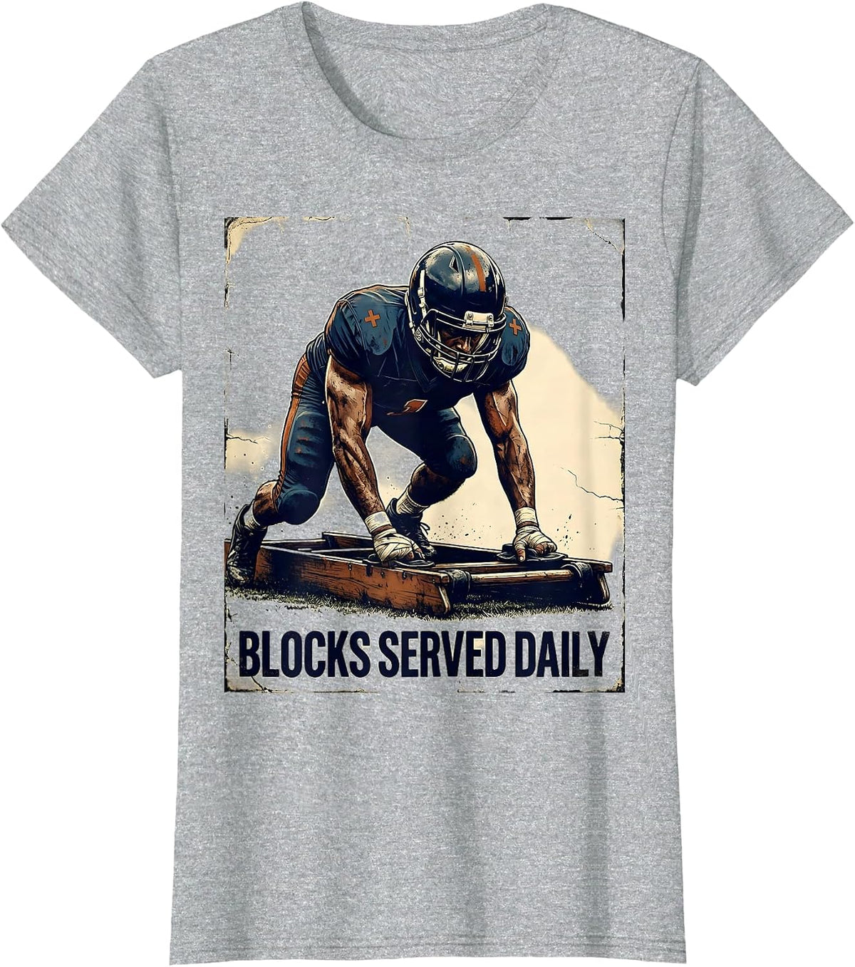 Women's Blocks Served Daily Distressed Football Lineman Game-Day T-Shirt - Heather Grey