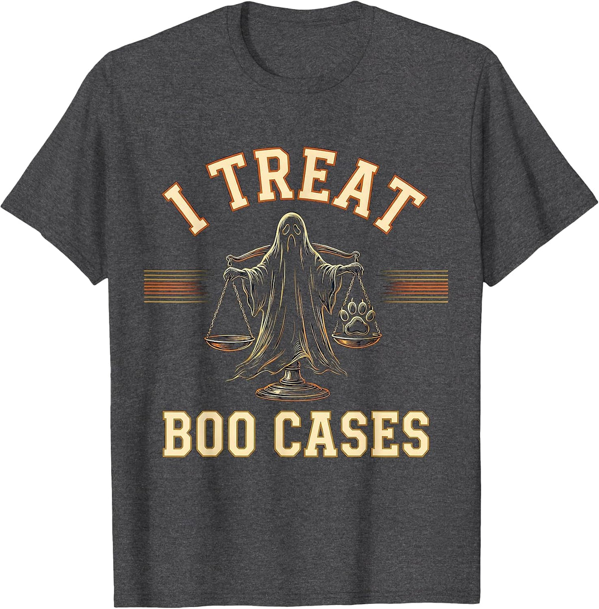 Men's I Treat Boo Cases Funny Vet Tech Halloween Workplace Humor T-Shirt - Dark Heather Grey