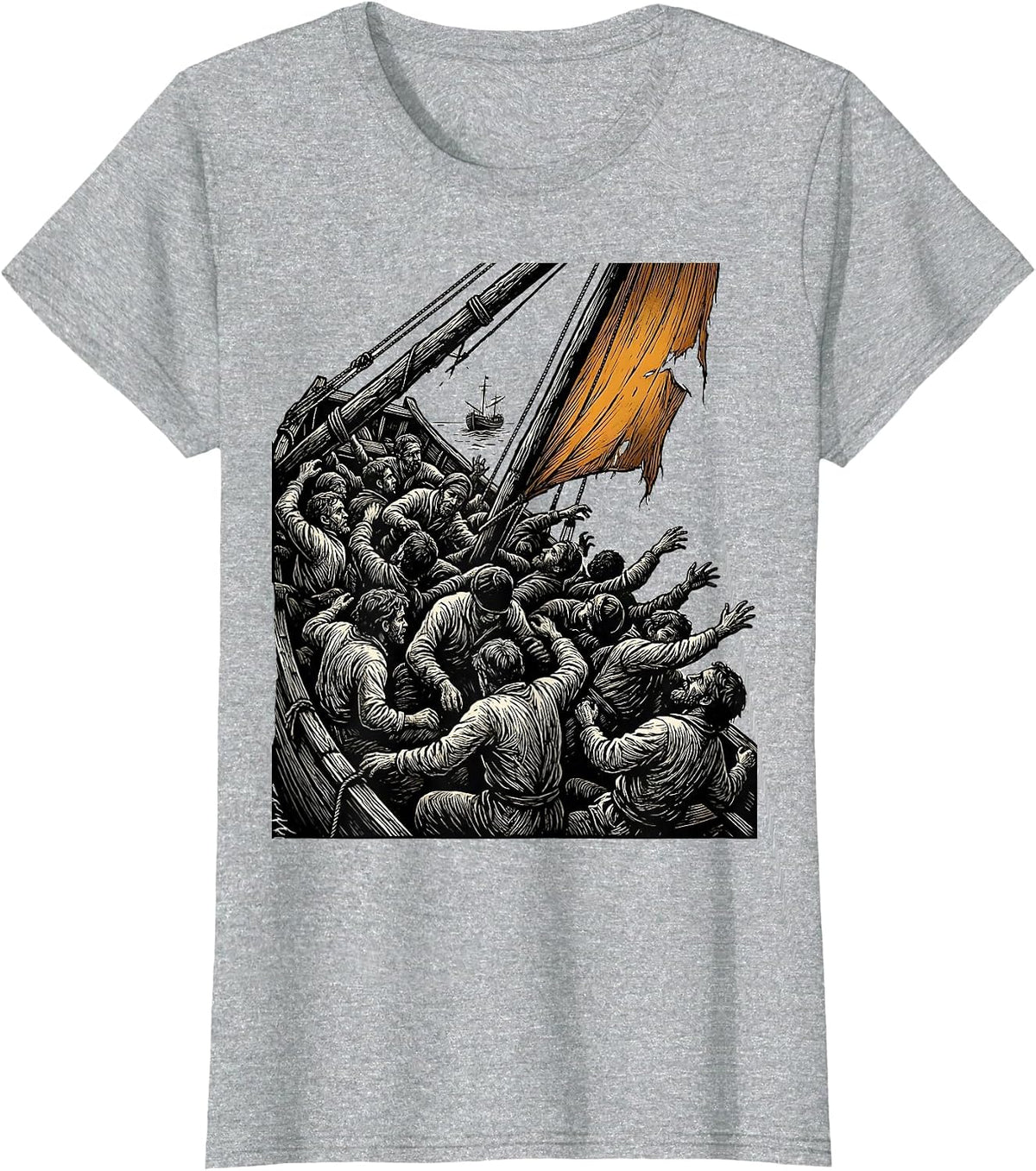 Cropped Raft Survivors Woodcut Engraving Art History Fan T-Shirt - Heather Grey