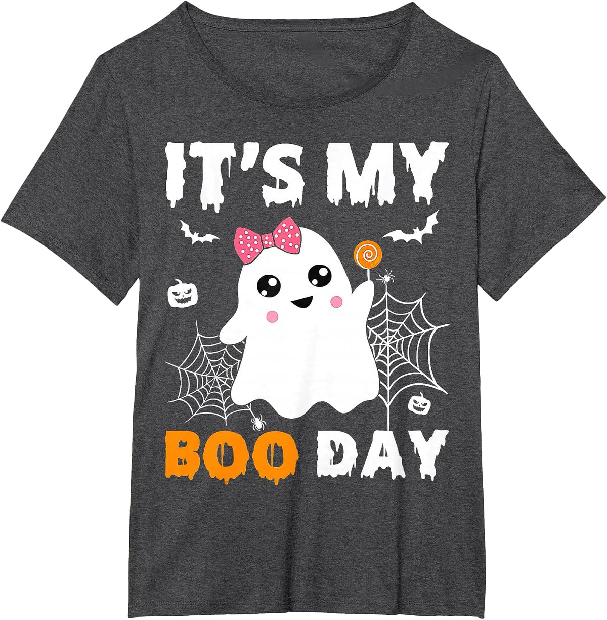 Its My Boo Day Halloween Birthday Ghost Pink Bow Girls T-Shirt - Dark Heather Grey