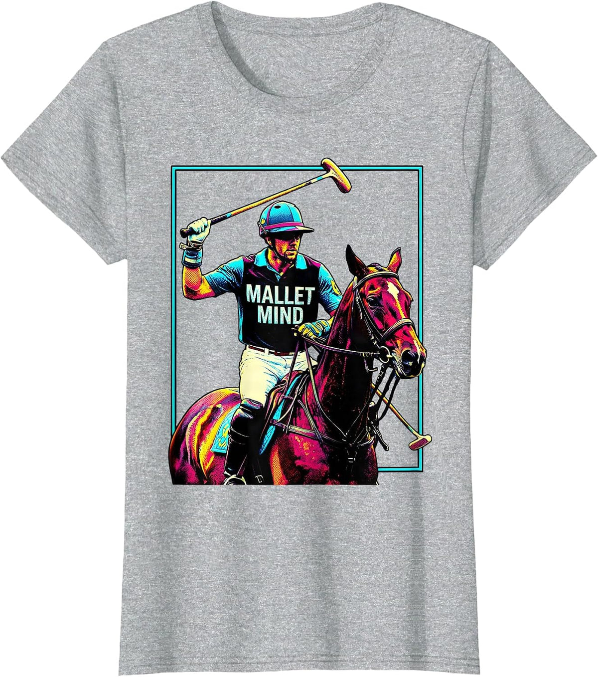 Mallet Mind Pop Art Polo Player Horseback Riding Equestrian T-Shirt - Heather Grey