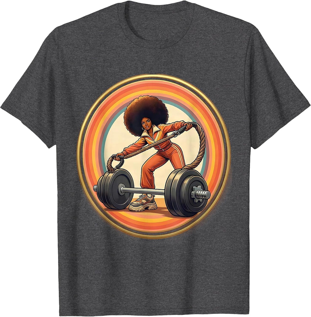 Tiny Gym Lover Walking Giant Dumbbell On Leash T-Shirt - Dark Heather Grey