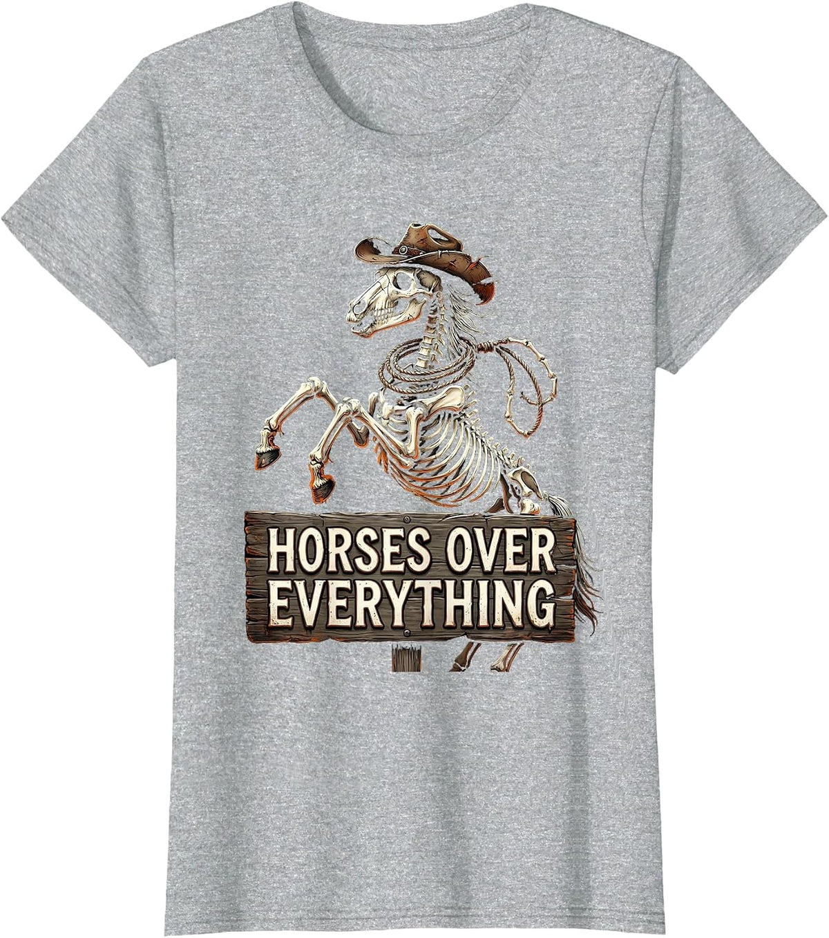 Women's Horses Over Everything Cowgirl Design T-Shirt - Heather Grey