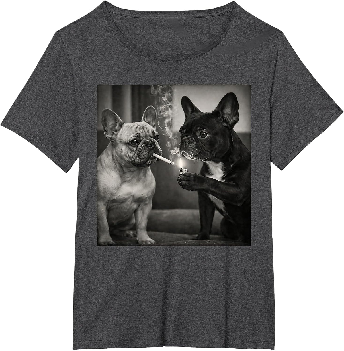 Frenchie Buddies Funny French Bulldog Smoking Cigarette Meme T-Shirt - Dark Heather Grey