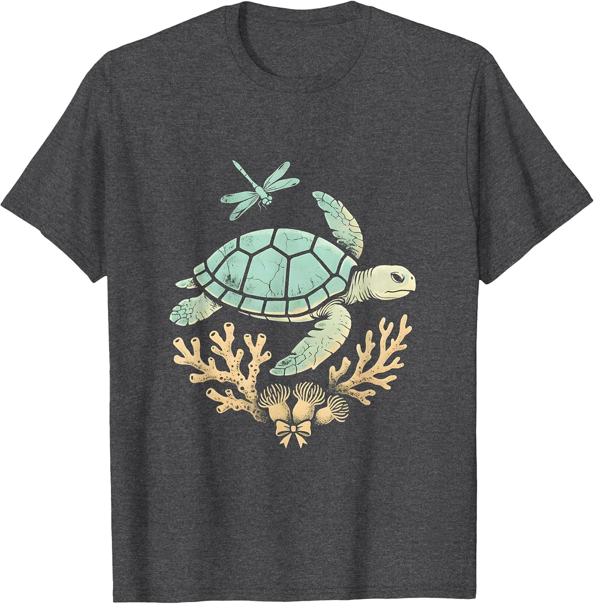 Hawaiian Sea Turtle Coral Reef Graphic T-Shirt - Dark Heather Grey