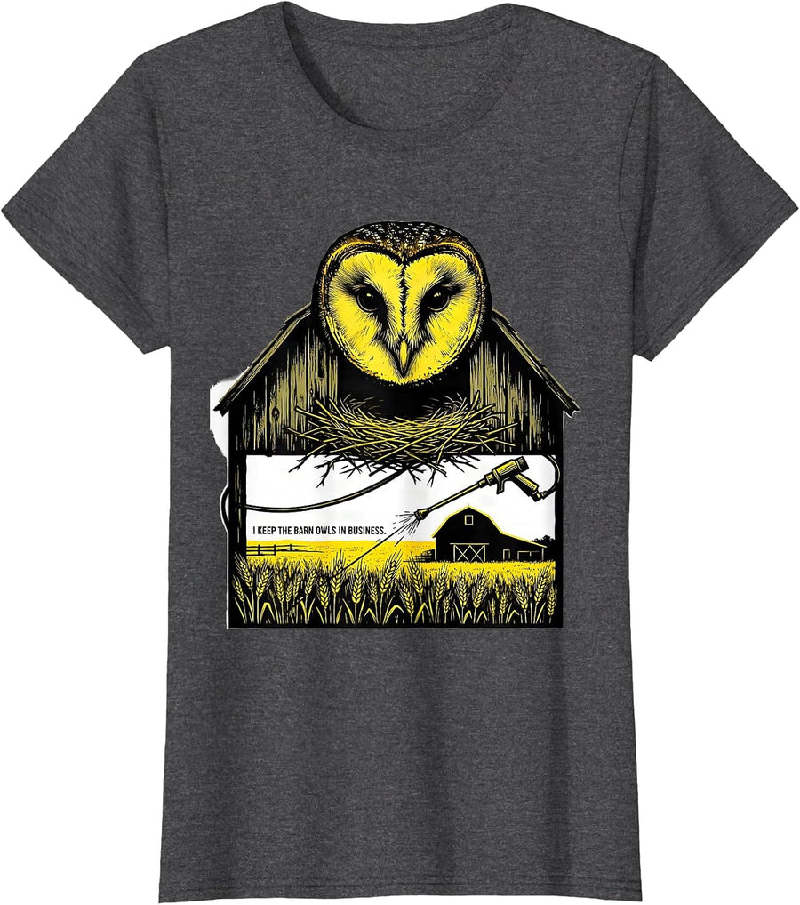 Women's I Keep The Barn Owls In Business Funny Owl Lover T-Shirt - Dark Heather Grey