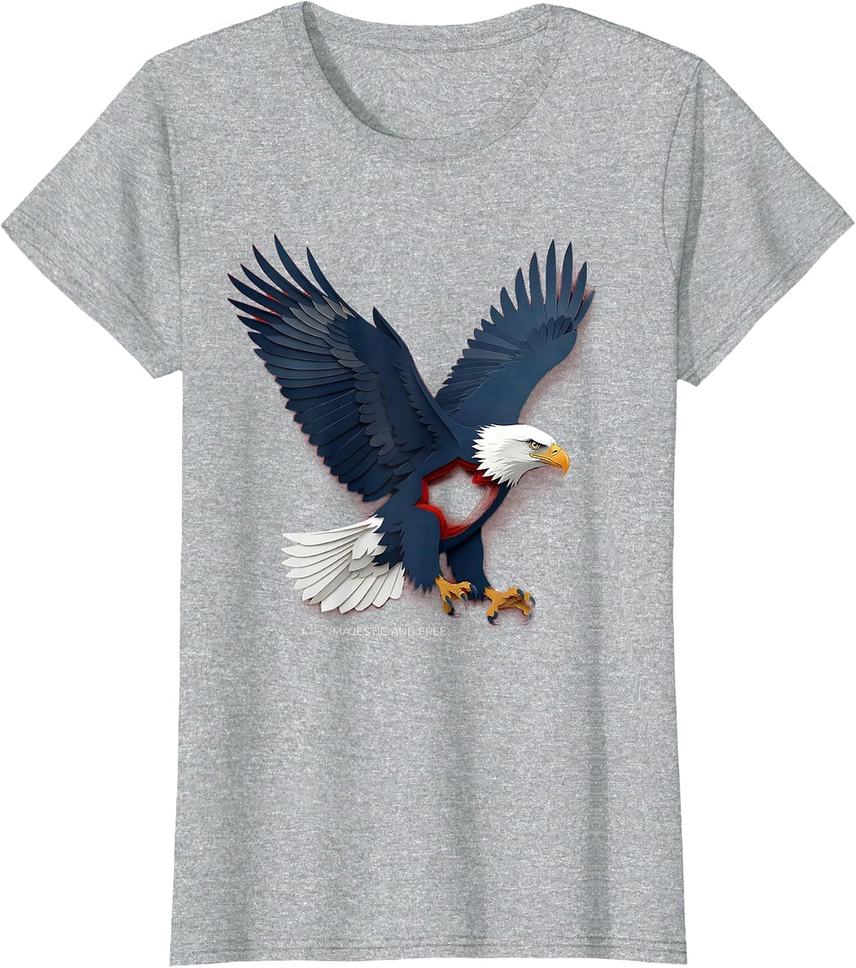 Majestic and Free Veterans Day Bald Eagle Design T-Shirt - Heather Grey