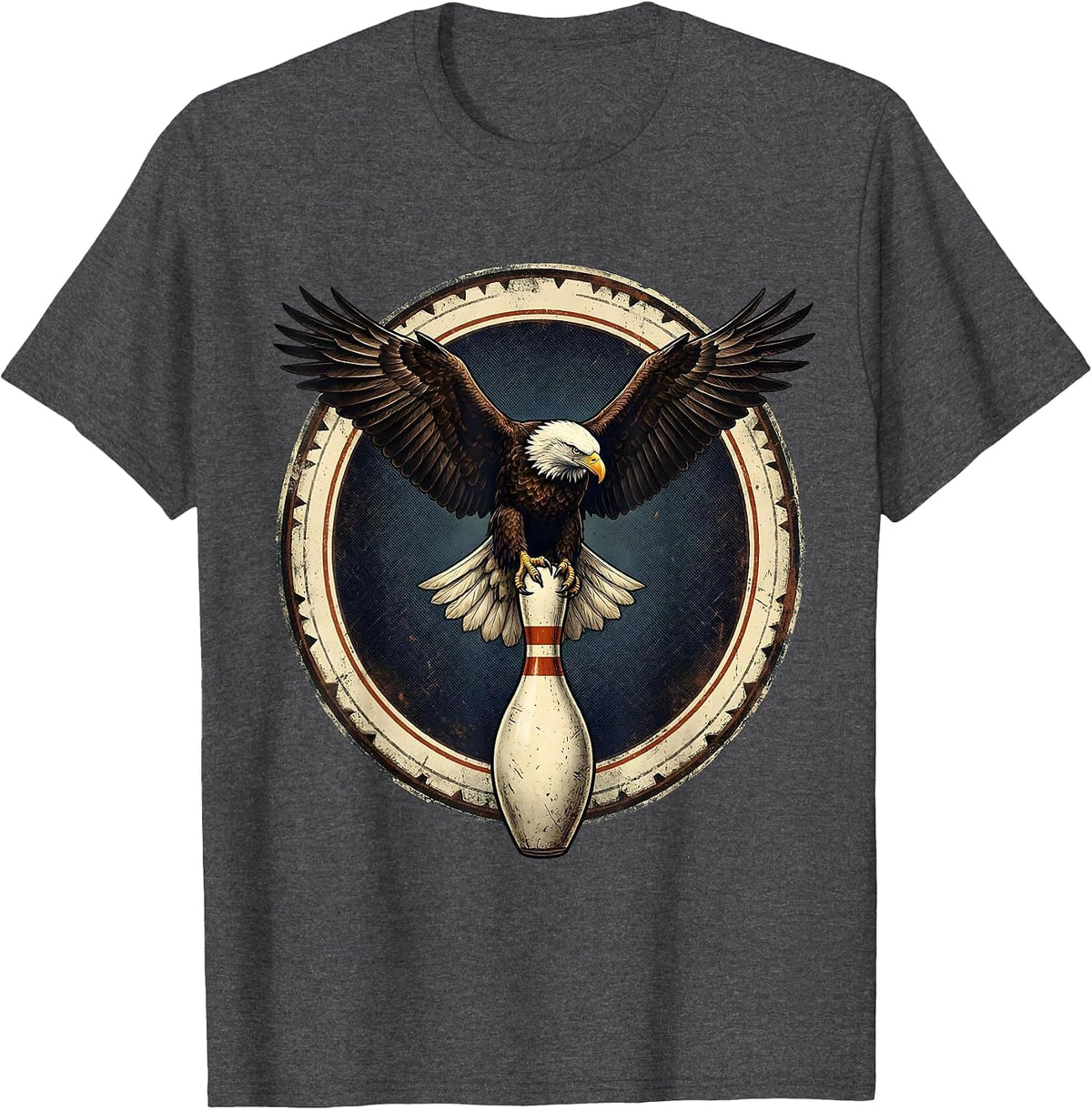 Bald Eagle Bowling Pin Graphic Tee T-Shirt - Dark Heather Grey