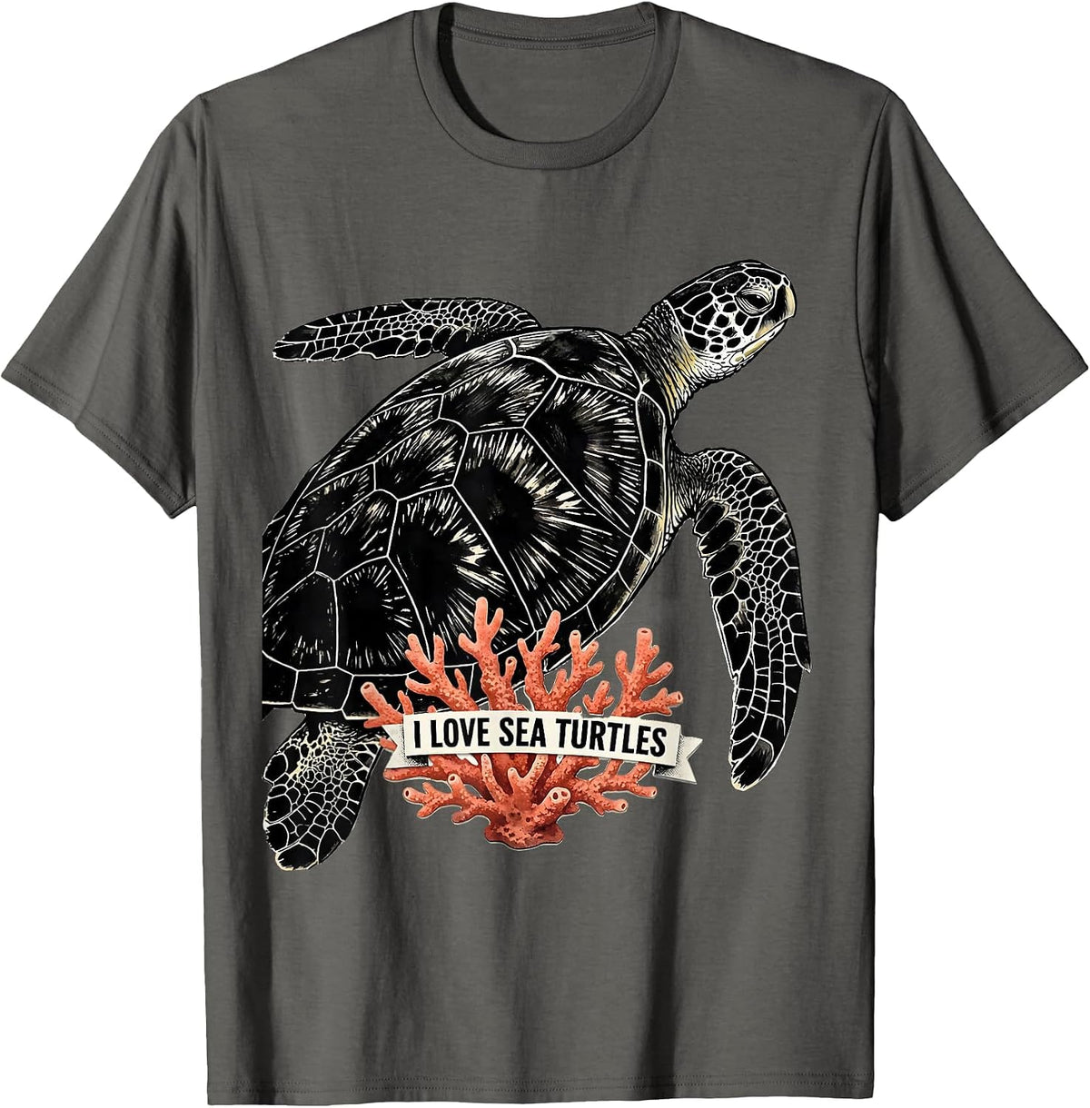 Men's I Love Sea Turtles Funny Ocean Wildlife Animal Lover Gift T-Shirt - Asphalt Grey