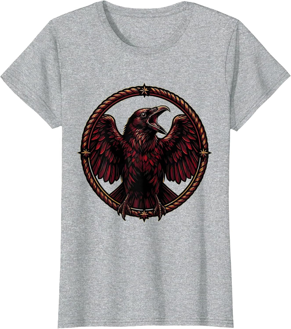 Women's Raven Mid-Caw Open Beak Illustration T-Shirt - Heather Grey