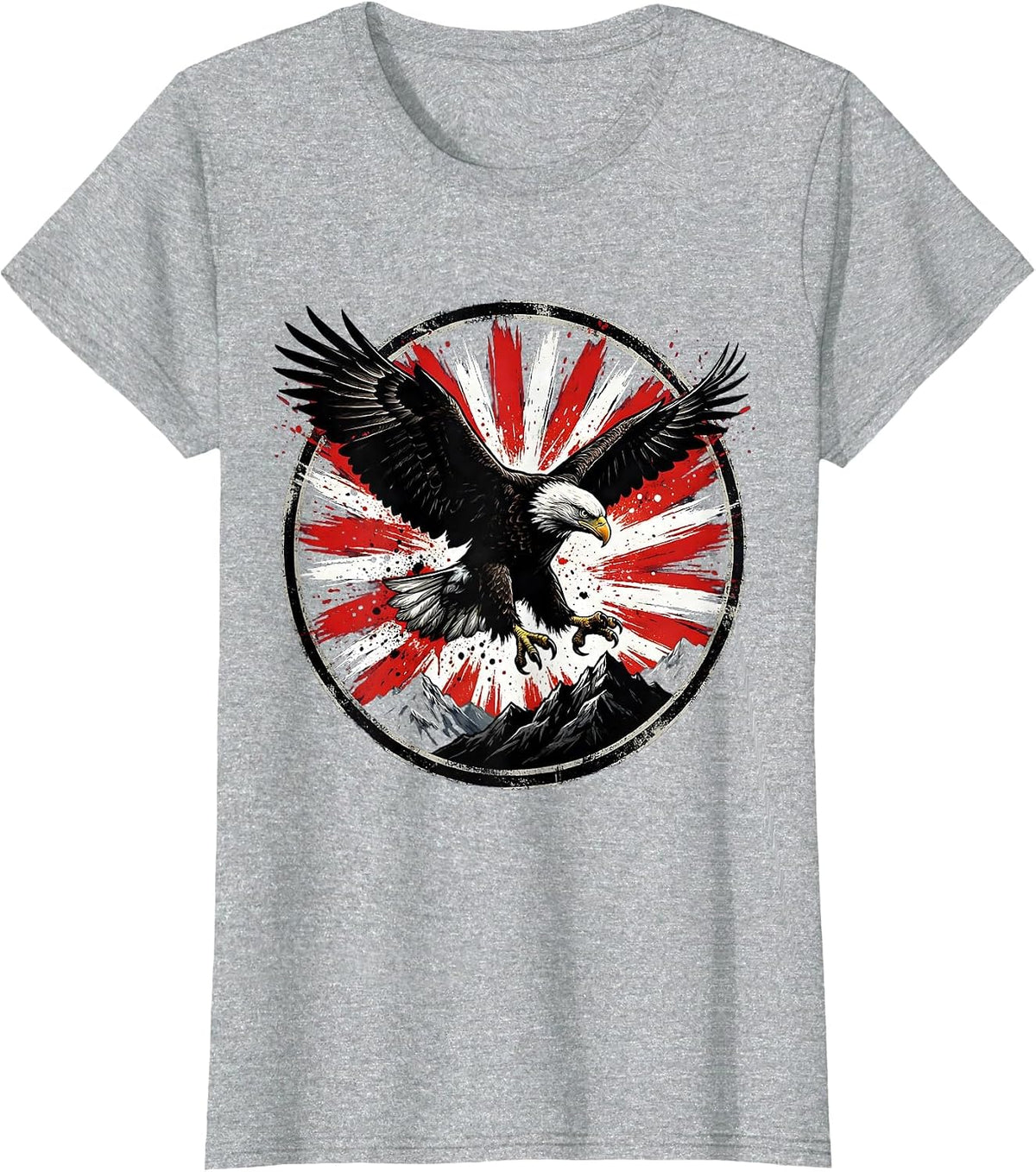 Bald Eagle Over Mountain Peaks Patriotic Design T-Shirt - Heather Grey