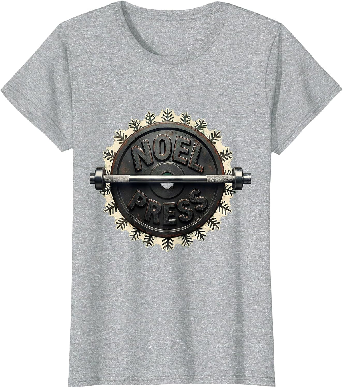 Noel Press Rubber Stamp Funny Christmas Gym Weightlifting T-Shirt - Heather Grey