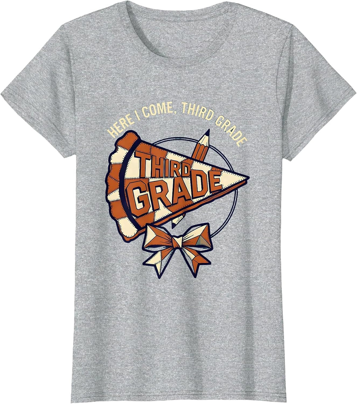 Women's Here I Come Third Grade Cheerful Back To School Pennant T-Shirt - Heather Grey