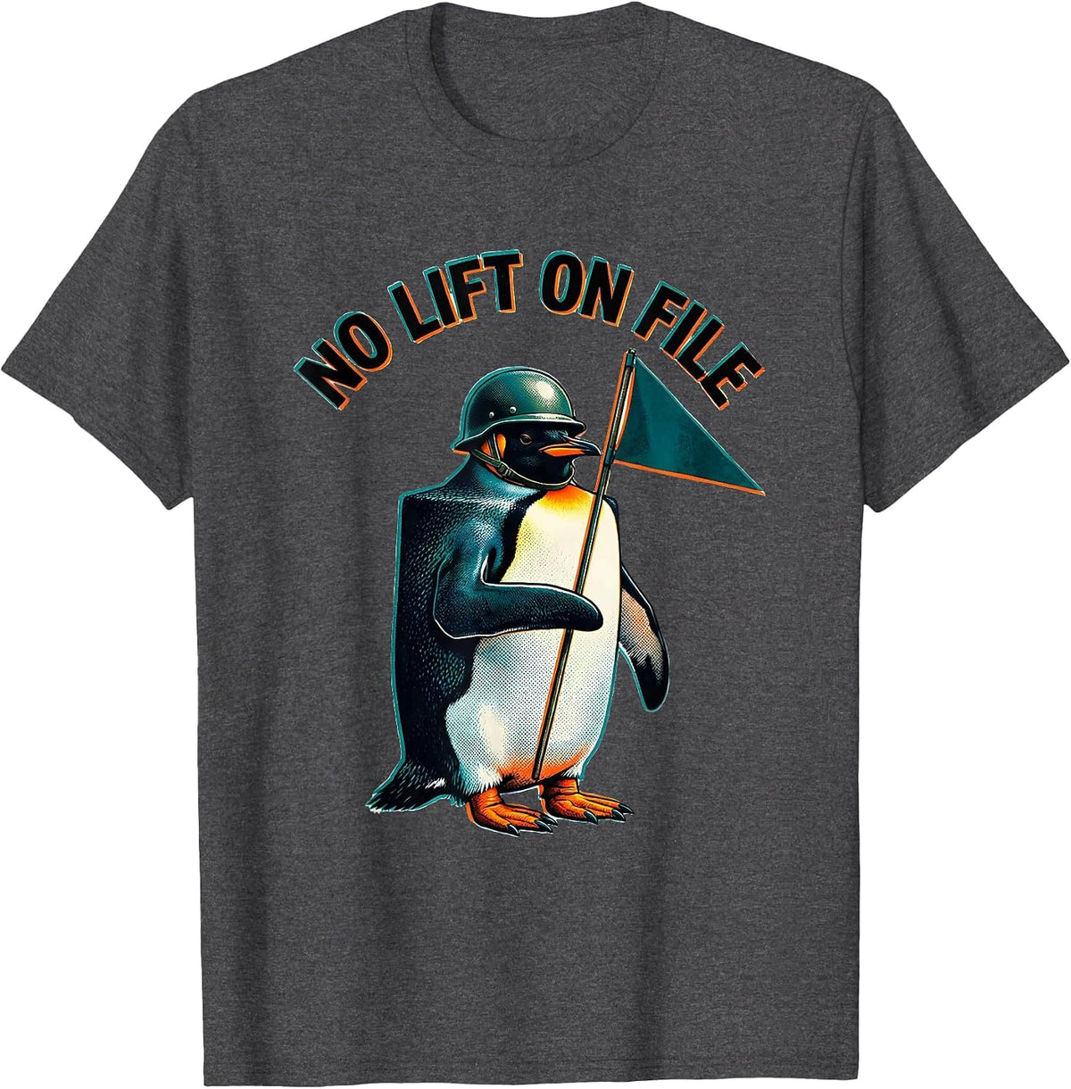 No Lift On File Risograph Funny Tactical Penguin Meme Humor T-Shirt - Dark Heather Grey
