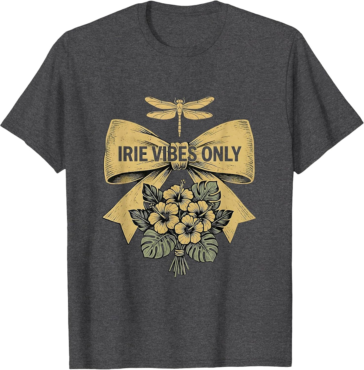 Irie Vibes Only Jamaican Reggae Design T-Shirt - Dark Heather Grey