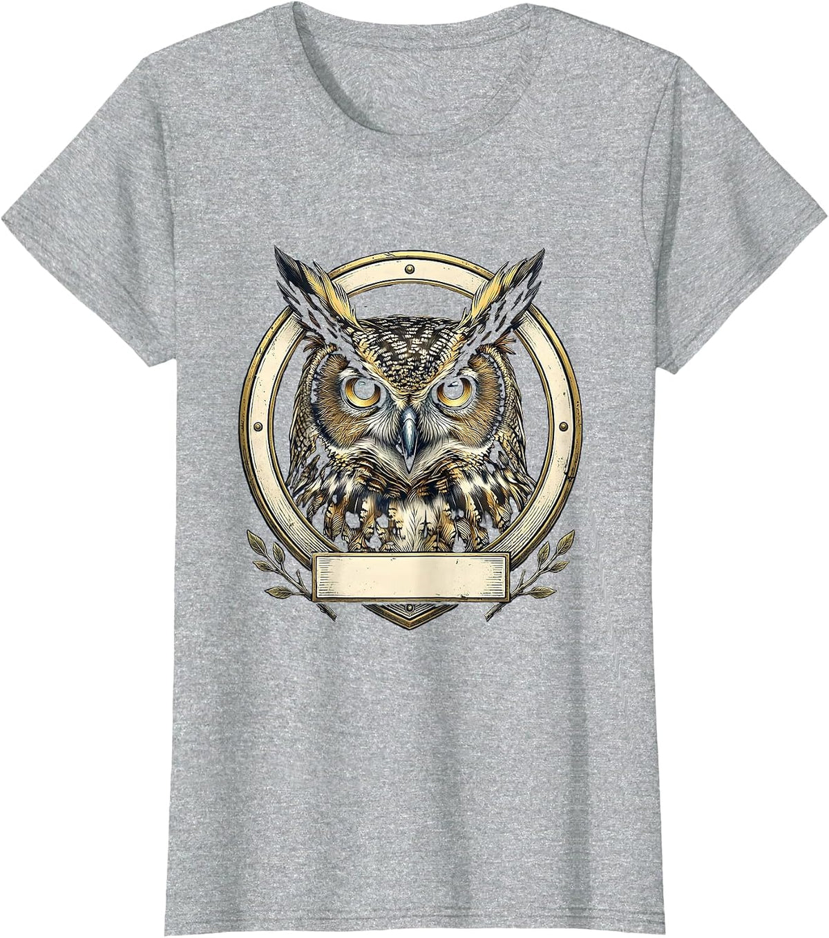 Owl Shield Badge Bird Lover Humor T-Shirt - Heather Grey
