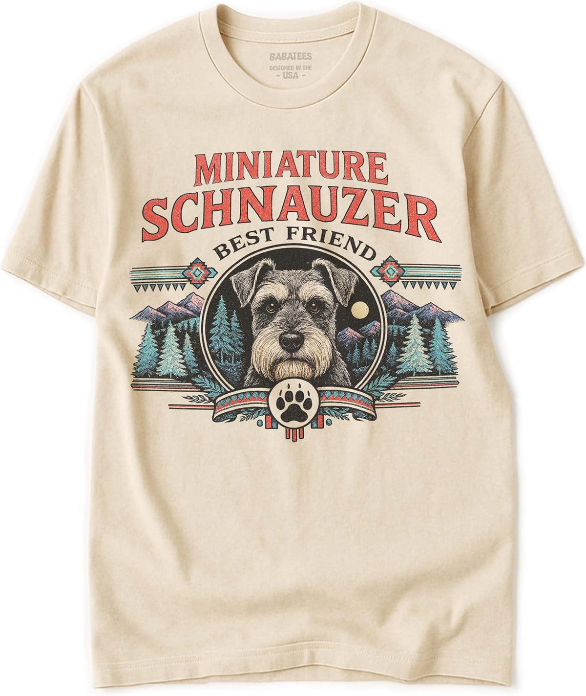 Dog Breed Tshirt for Men & Women - Wilderness Artwork - 100% Natural, Raw, Undyed, Heavyweight Cotton - Miniature Schnauzer