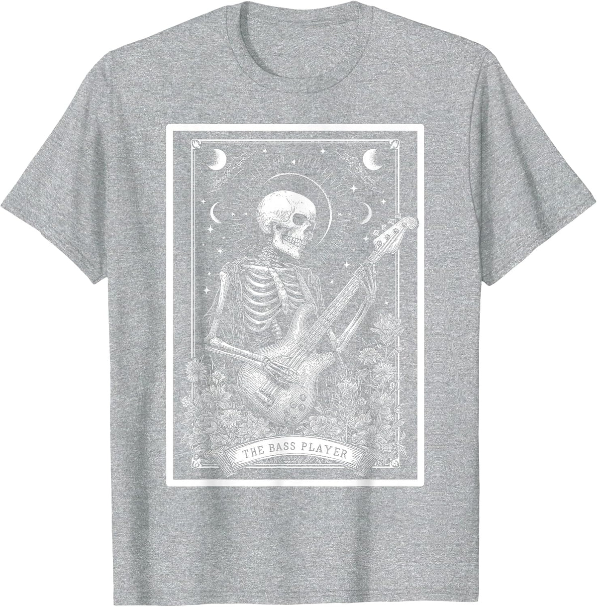 The Bass Player Bassist Guitarist Guitar Tarot Card Skeleton T-Shirt - Heather Grey