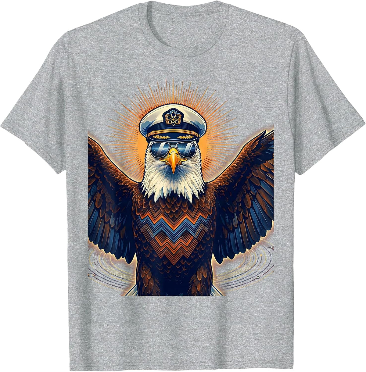 Men's Bold Eagle Aviator Sunglasses Captain Hat Graphic T-Shirt - Heather Grey