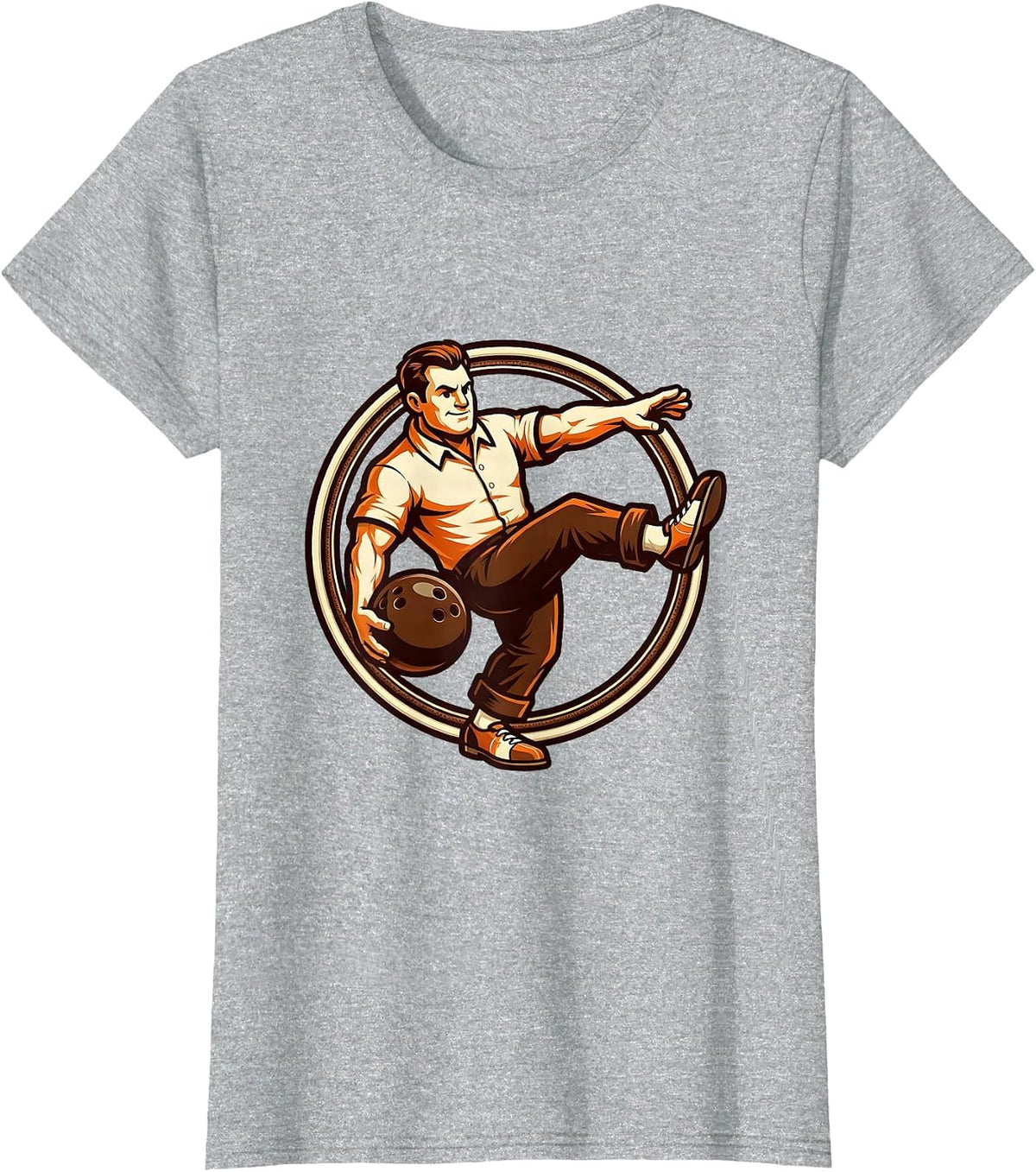 Women's Retro Bowler Vintage Style Bowling Graphic T-Shirt - Heather Grey