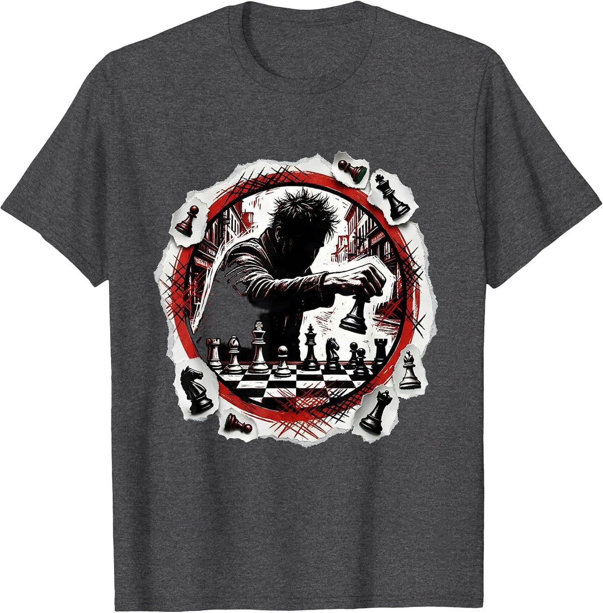 Men's New York Park Chess Player Graphic T-Shirt - Dark Heather Grey