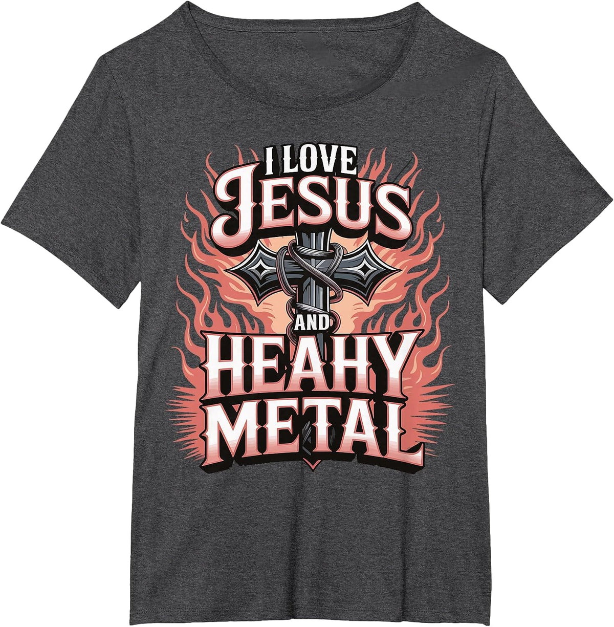 I Love Jesus and Heavy Metal T-Shirt - Dark Heather Grey