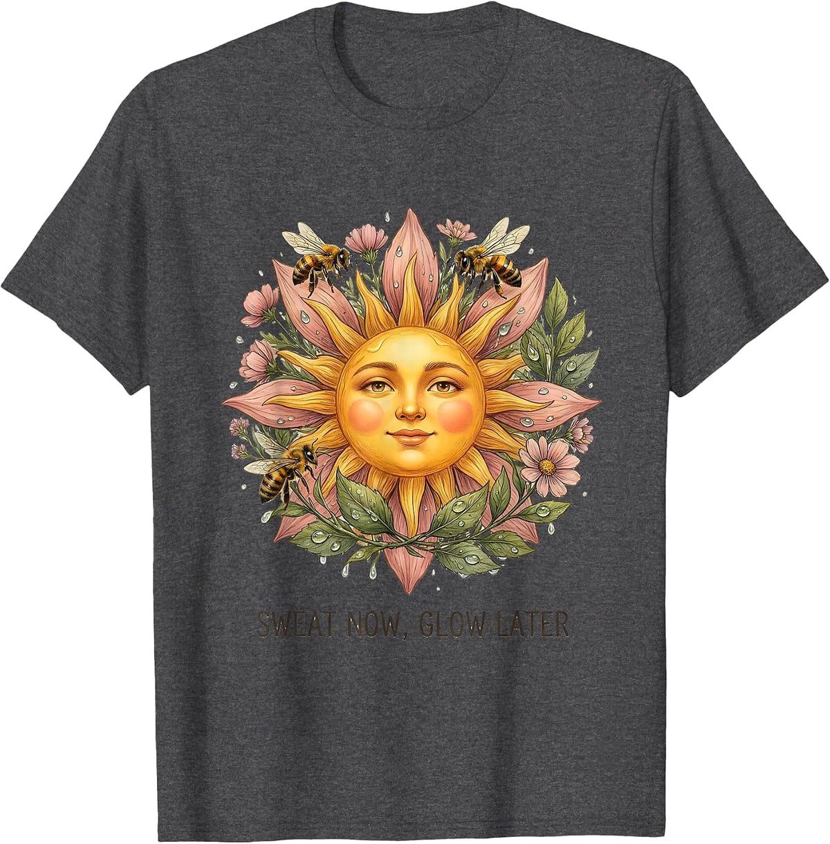 Sweat Now Glow Later Athleisure Summer Design T-Shirt - Dark Heather Grey