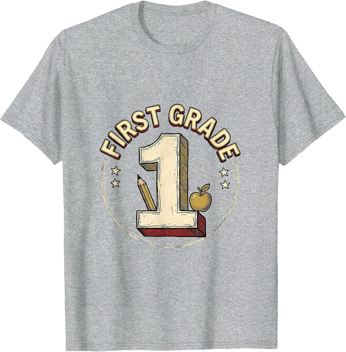 Men's First Grade Typography Team First Day of School Student T-Shirt - Heather Grey