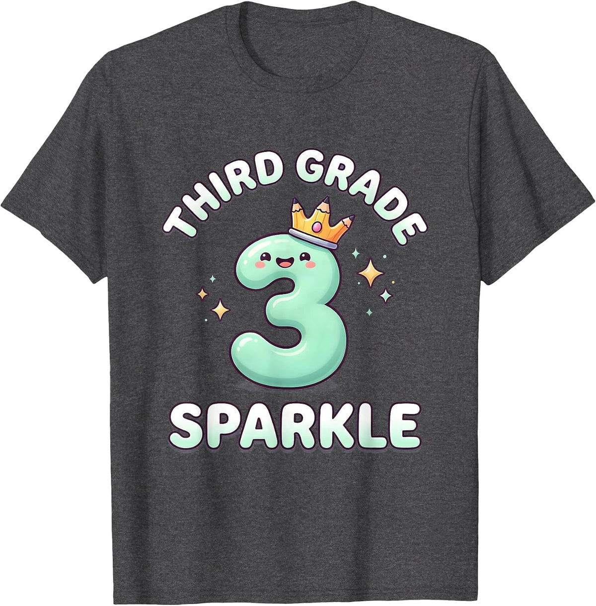 Men's Third Grade Sparkle Cute Kawaii Back to School Grade Girl T-Shirt - Dark Heather Grey