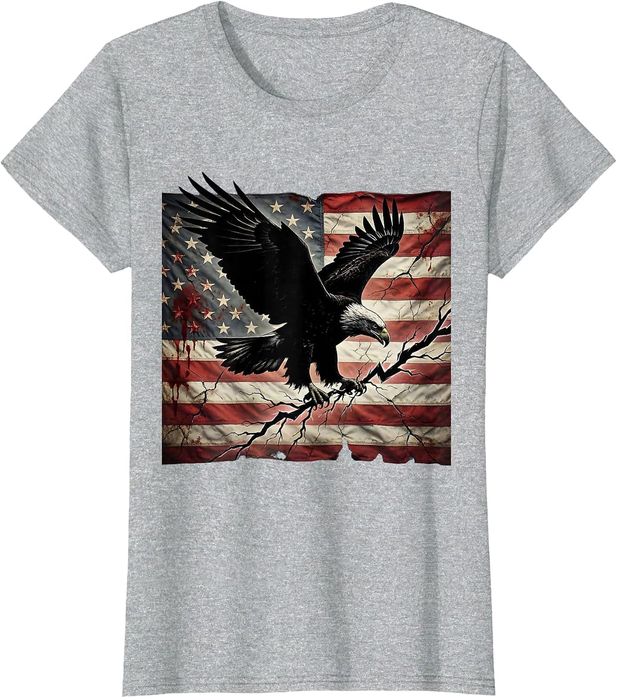 Bald Eagle Lightning Bolt Patriotic USA Design T-Shirt - Heather Grey