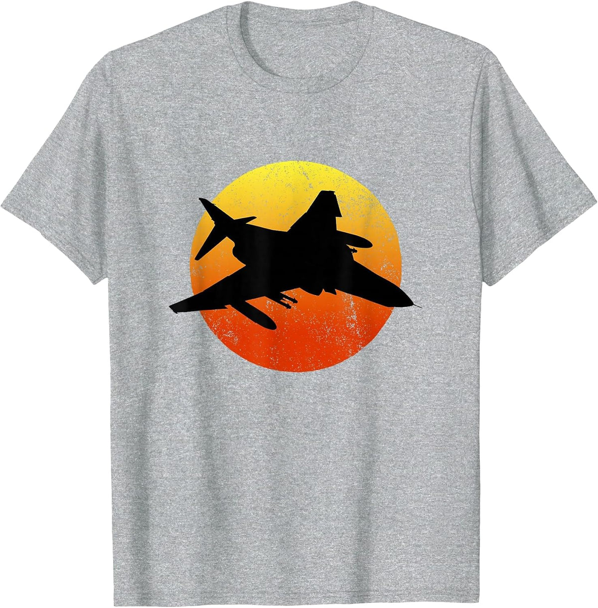 F-4 Phantom Silhouette Retro Sunset Military Jet Flying F4 T-Shirt - Heather Grey