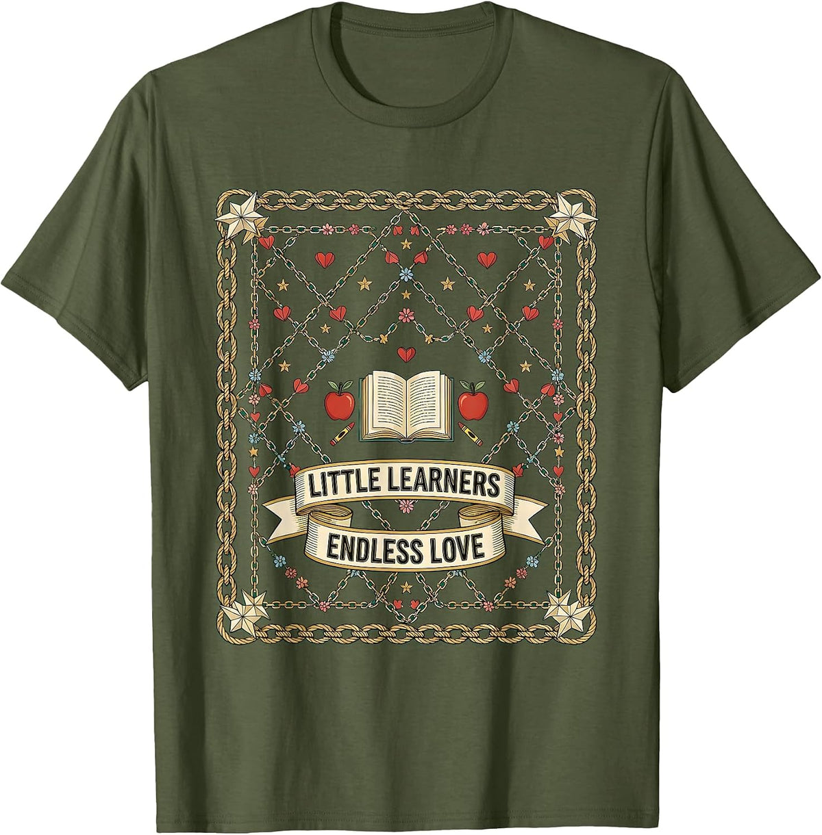 Men's Little Learners Endless Love Preschool Teacher T-Shirt - Olive Green